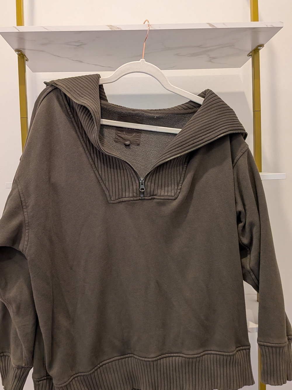 aerie Men's Zip-Up Pullover Sweater in Dark Brown